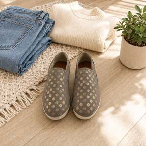 TOMS Alpargata Grey Rose Gold Foil Polka Dot Slip On Shoes Womens 6.5